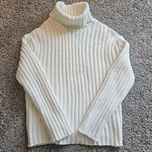 Joseph White Ribbed Knit Turtleneck Sweater